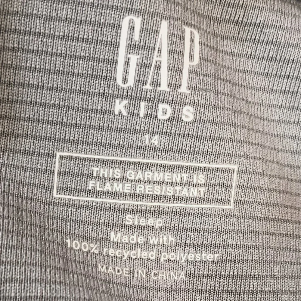 Gap Kids Waffle Knit Top 14 Boys Gray Long Sleeve Kangaroo Pocket Sleep PJ Top